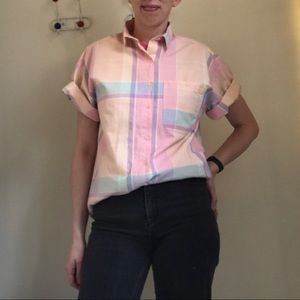 Vintage 1980s Oversized Pink Pastel Plaid Shirt